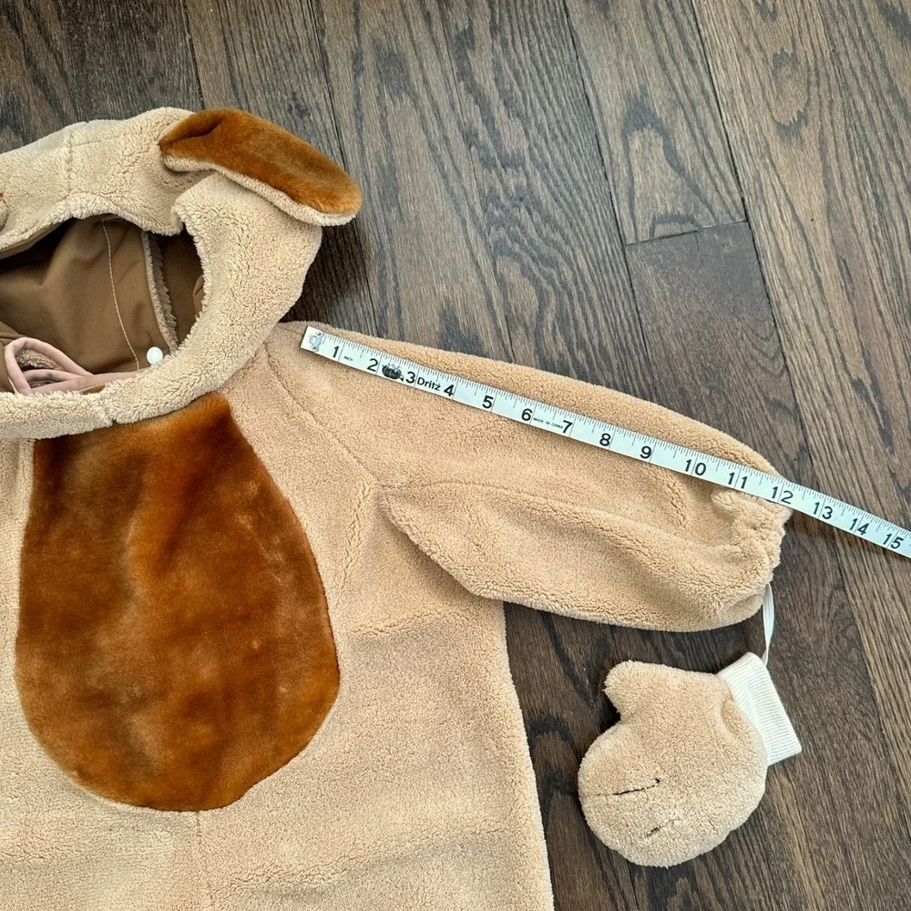 Fun World Baby Dog Costume 12-24M Tan Puppy Fleece Jumpsuit‎ Hood Mittens Tail